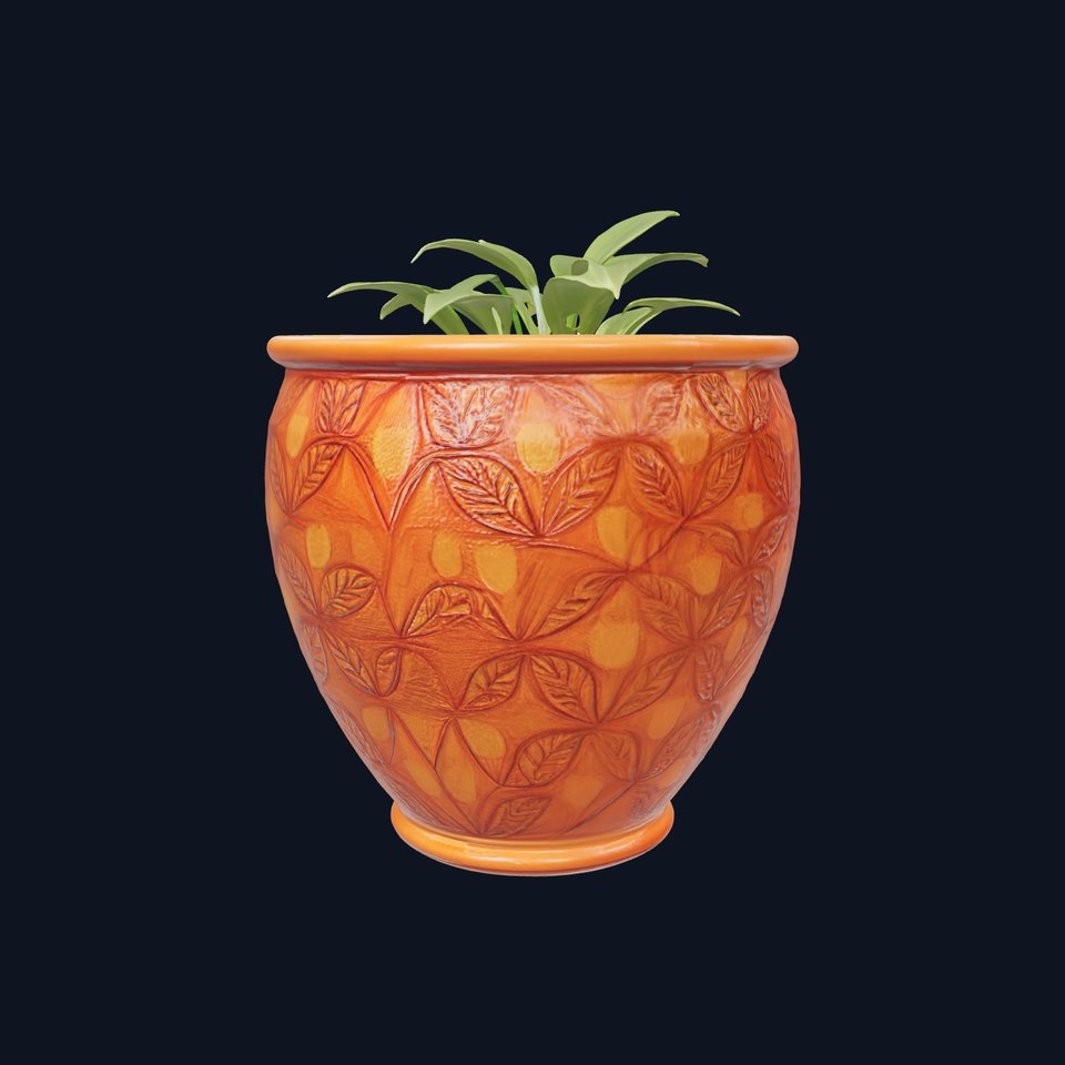 Ornamental Plant Pot with Leaf Design Model Pack viewer poster