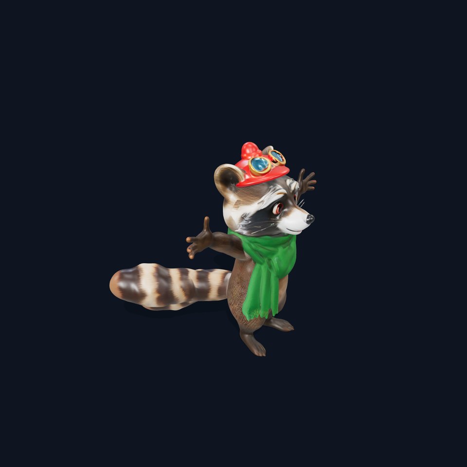Adventurous Raccoon with Scarf Rigged and Animated Character Model viewer poster