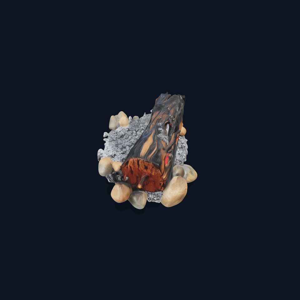 Charred Log and Ashes with Rocks Model Pack