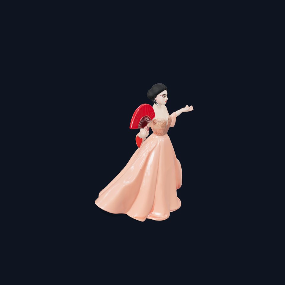 Elegant Lady in Peach Gown Rigged and Animated Character Model viewer poster
