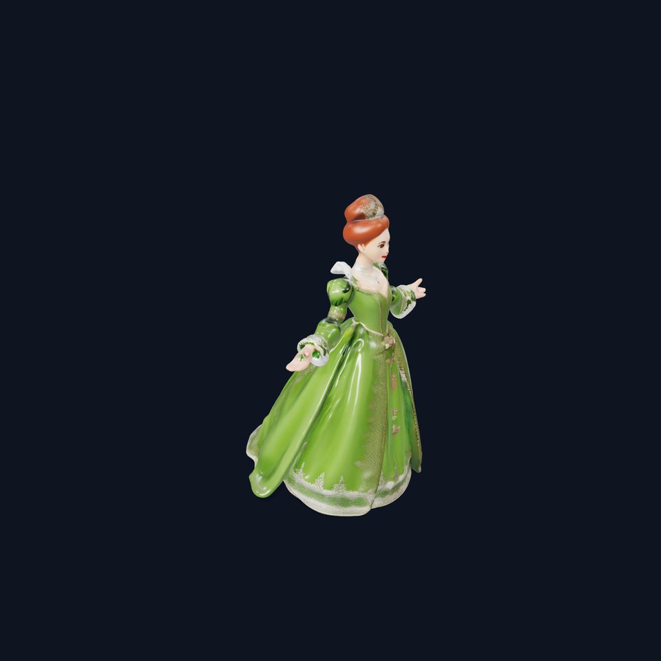 Elegant Queen Character Model in Green Dress Rigged and Animated viewer poster