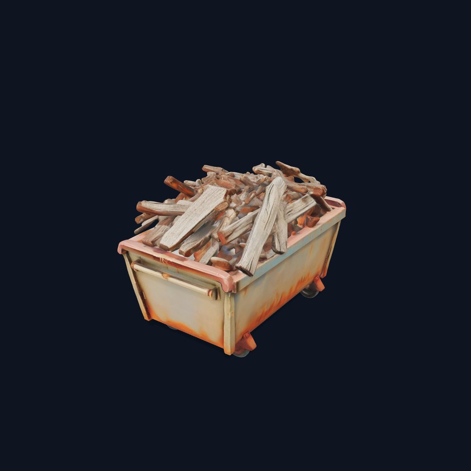 Industrial Dumpster with Scrap Wood Model Pack viewer poster