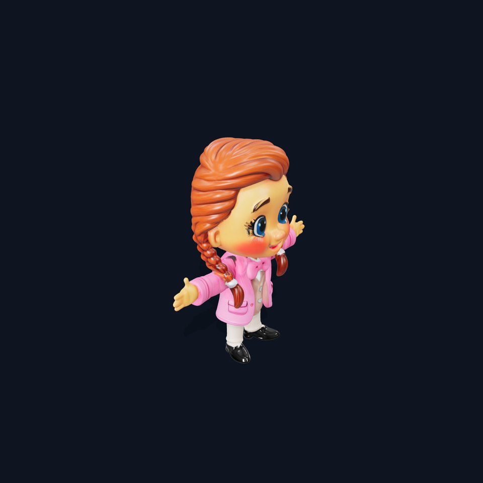 Animated Rigged Character Model  Cute Girl with Pigtails and Pink Suit viewer poster