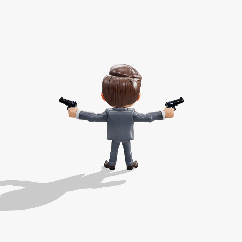 Cartoon Spy Character Rigged and Animated in Tuxedo with Dual Pistols viewer poster