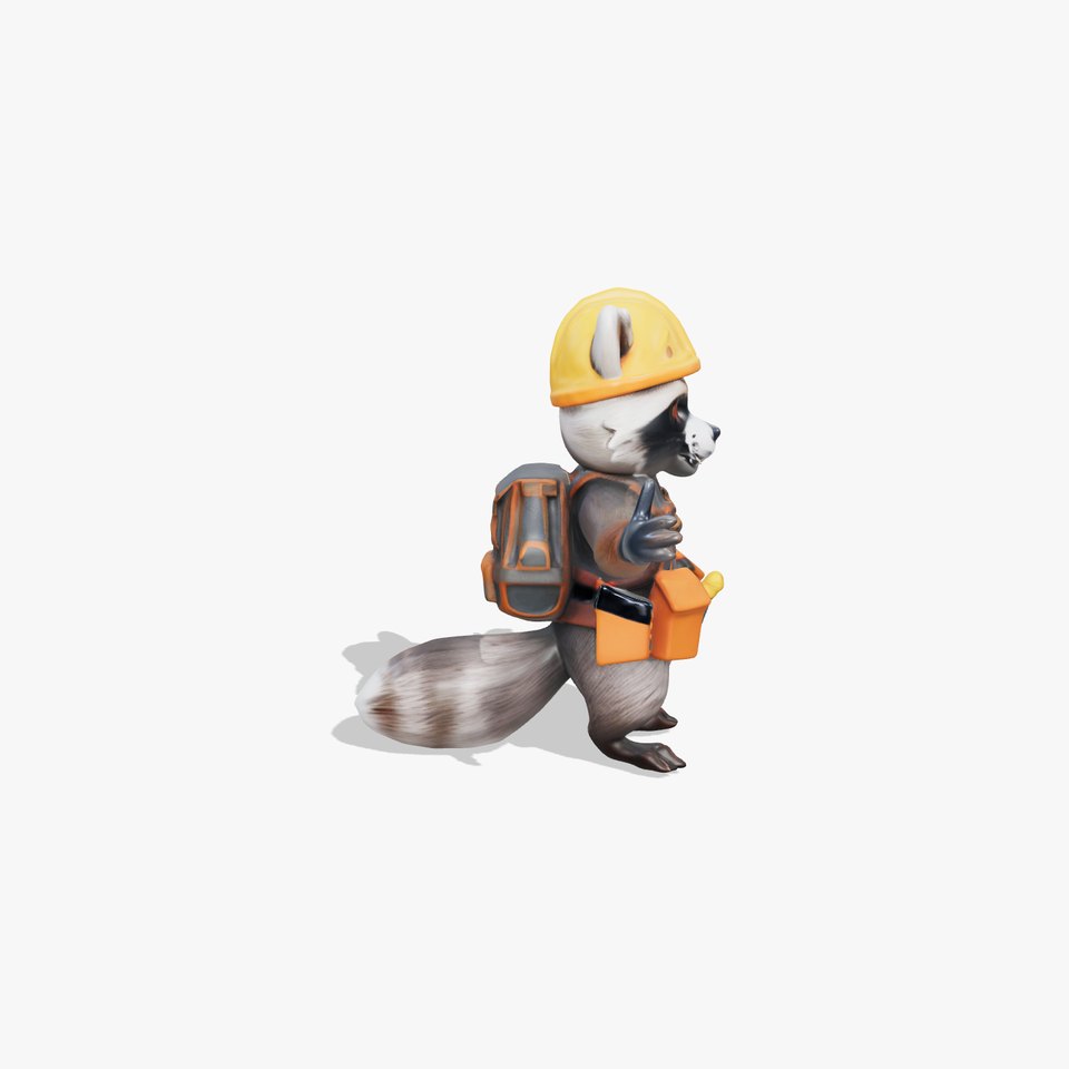 Rigged and Animated Raccoon Construction Worker D Character Model viewer poster