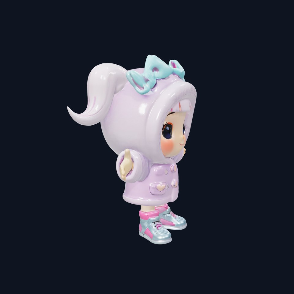 Chibi Girl in Lilac Coat with Bows  Fully Rigged and Animated viewer poster