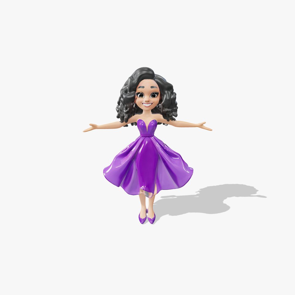 CurlyHaired Animated Character in Purple Dress Rigged and Animated viewer poster