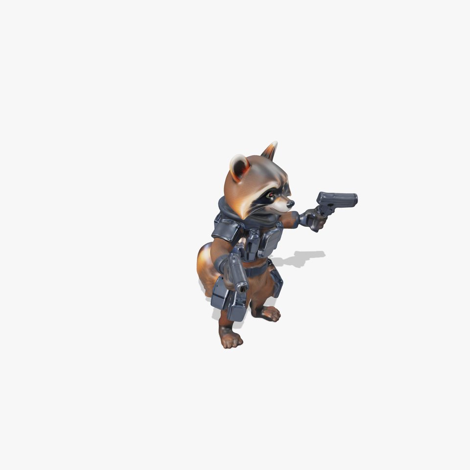 Rigged and Animated Armored Raccoon with Dual Pistols Character Model viewer poster