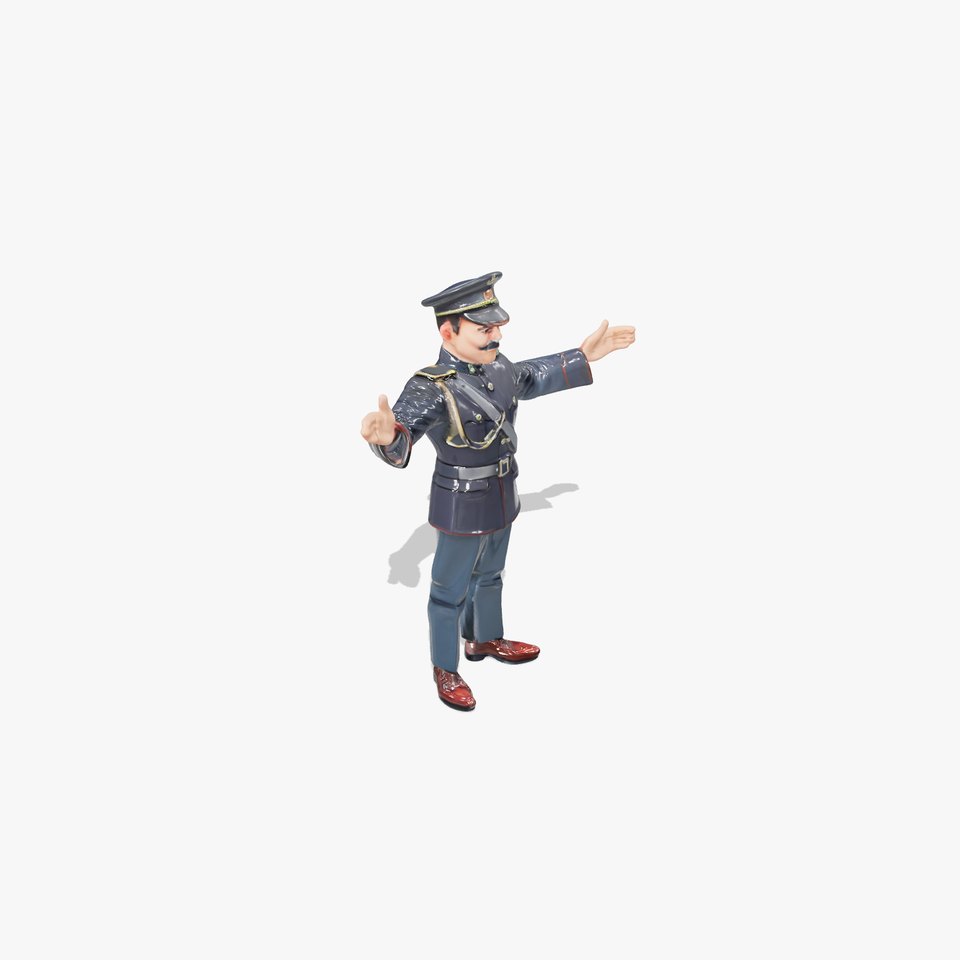 Animated Rigged Military Officer Character Model with Mustache viewer poster