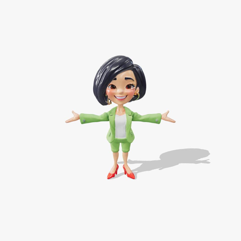 Stylish Female Character in Green Suit Rigged and Animated viewer poster