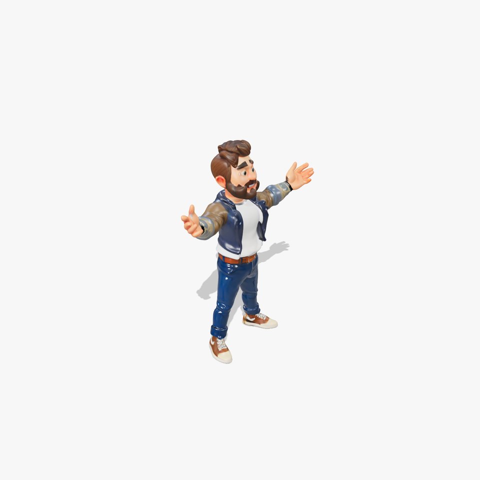 Stylish Bearded Character with Denim Jacket Rigged and Animated viewer poster