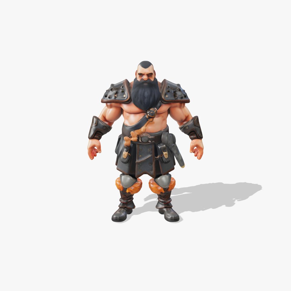 Bearded Barbarian Warrior Rigged and Animated D Character Model viewer poster