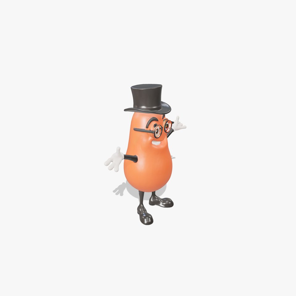 Cheerful Bean Character with Top Hat and Glasses  Rigged and Animated viewer poster