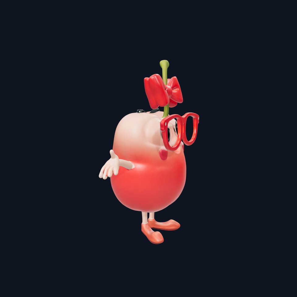 Cherry Character Model with Bow and Glasses  Rigged and Animated viewer poster