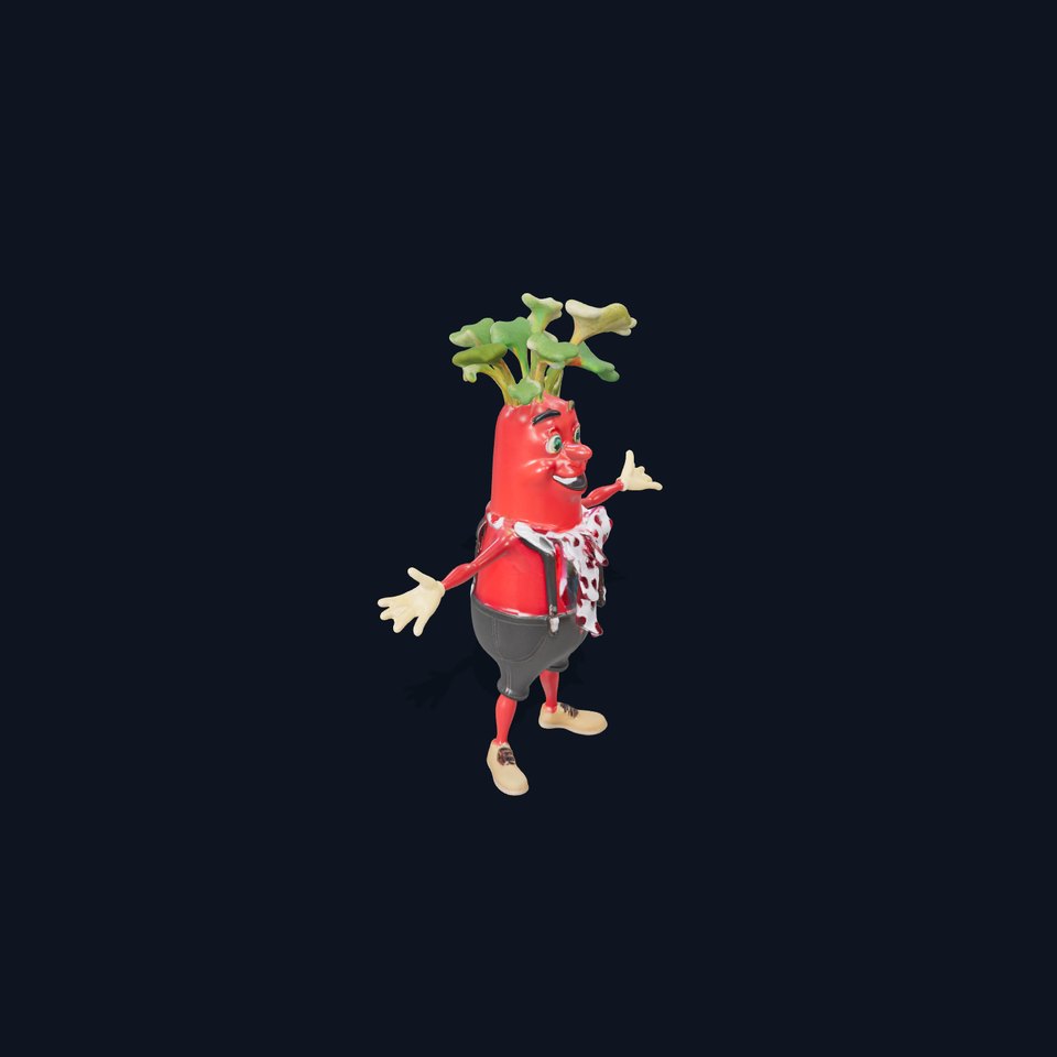 Cheerful Radish Character Rigged and Animated D Model viewer poster