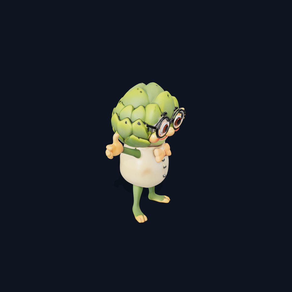 Artichoke Character Rigged and Animated with Glasses and Bowtie viewer poster