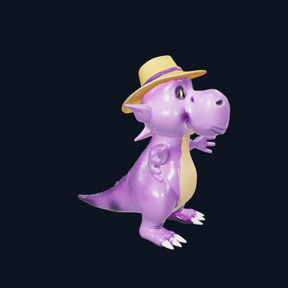 Purple Dinosaur with Straw Hat Rigged and Animated Model viewer poster