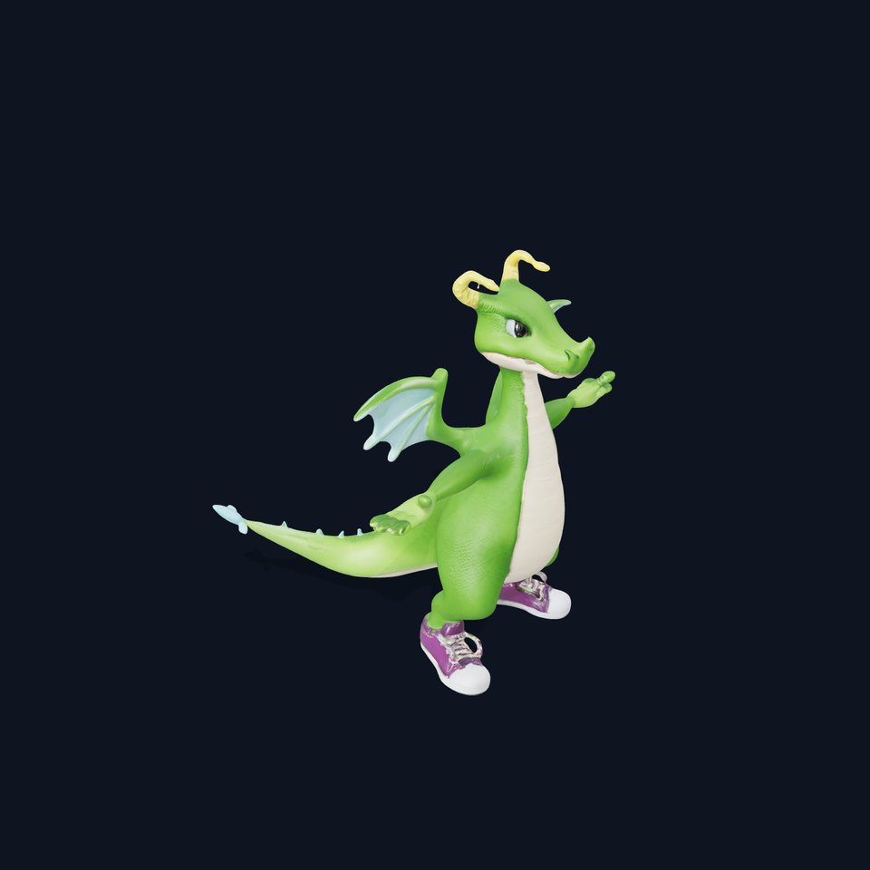 Green Dragon Character Model Rigged and Animated with Sneakers