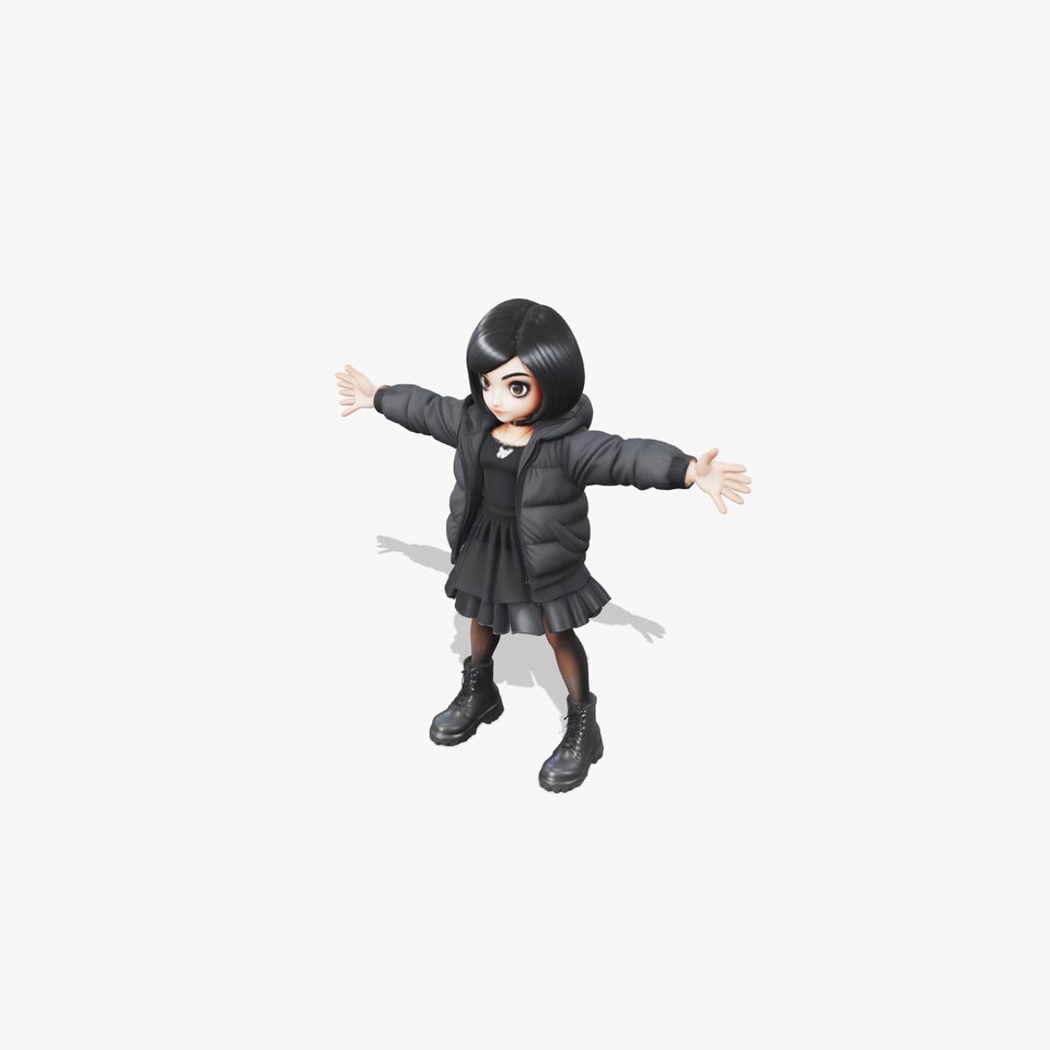 Edgy Young Girl in Black Puffer Jacket viewer poster